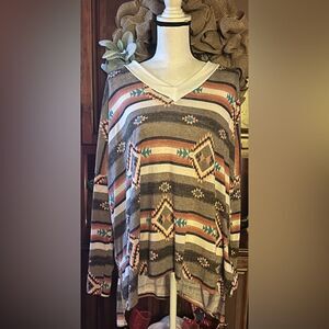 Multicolor Geometric Pattern Women Sweater